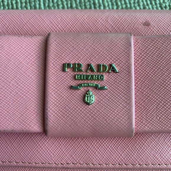 PRADA pink bow wallet leather women’s snap closure organizer bag zipper money - Picture 13 of 13